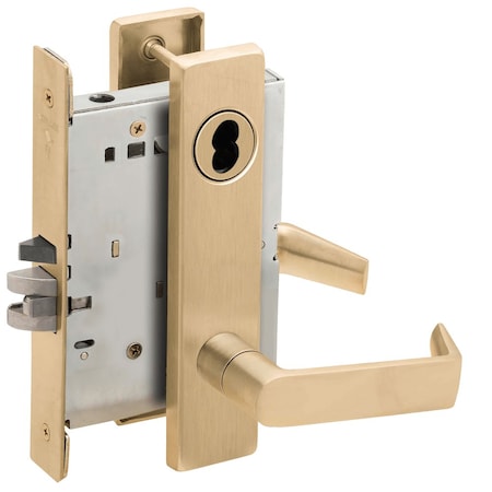 Schlage Grade 1 Classroom Mortise Lock, SFIC Prep Less Core, 06 Lever, L Escutcheon, Satin Brass Finish, Fie L9070B 06L 606